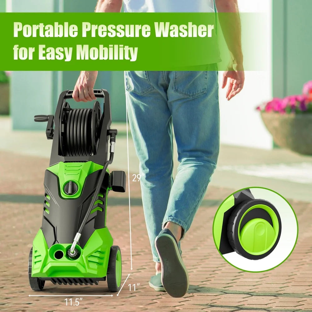 3000 PSI Electric Pressure Washer 2000W Motor 2.0 GPM 5 Nozzles Auto Stop Thermal Protection Easy Mobility Cars Homes Decks