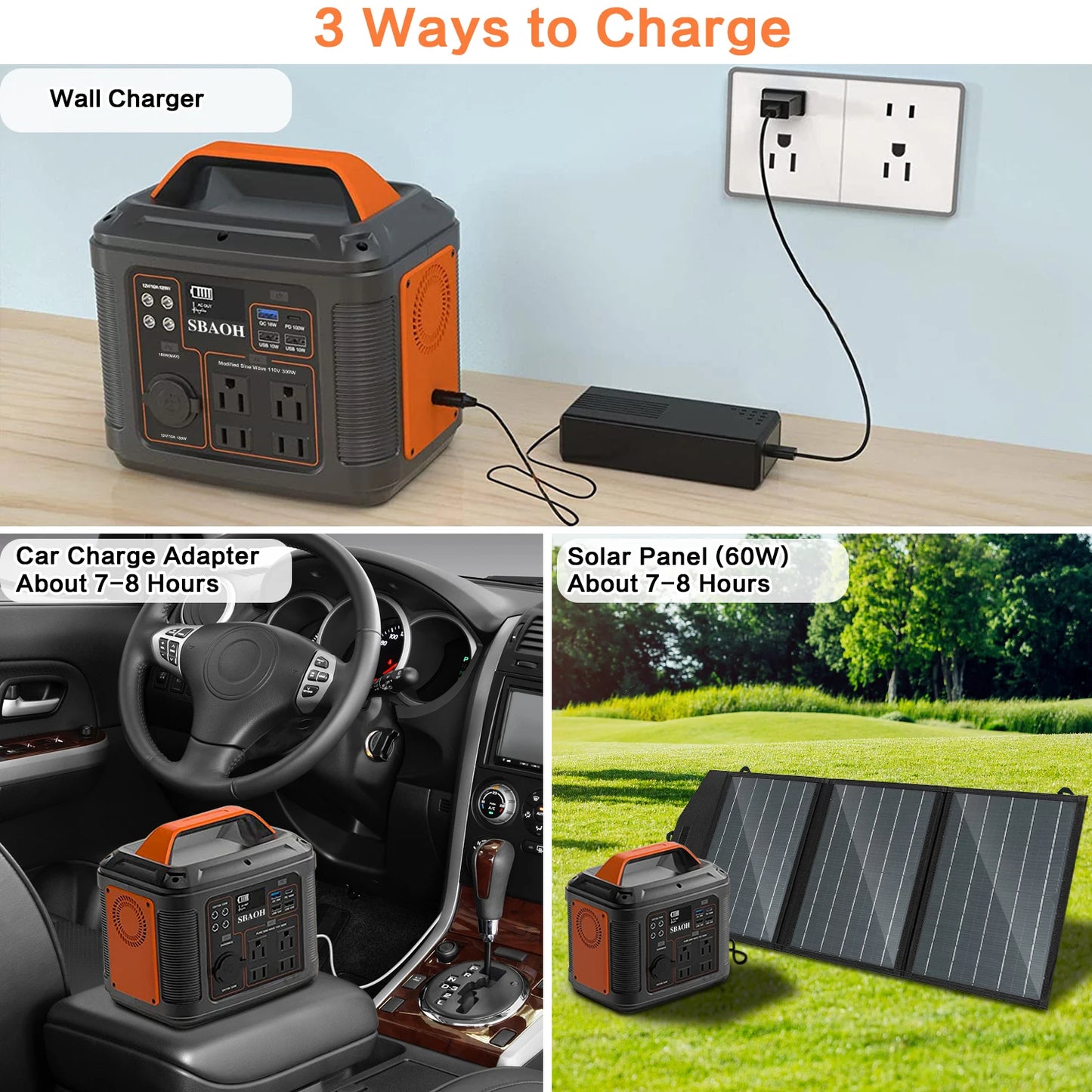Portable Power Station 300W 296Wh Solar Generator Quick Charge 110V AC Outlets DC Ports LED Flashlight