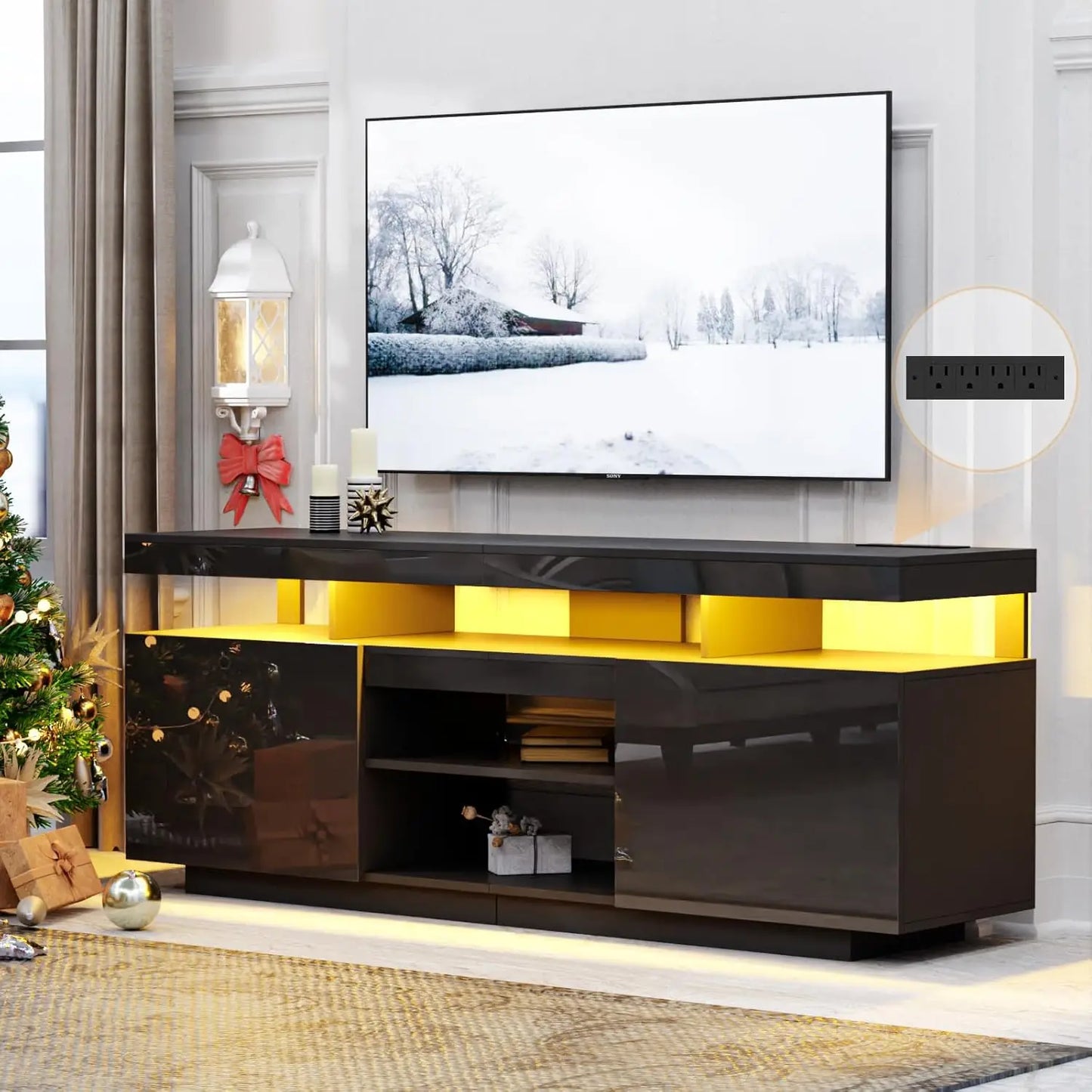 ZUIYU Modern LED TV Stand with Power Outlets