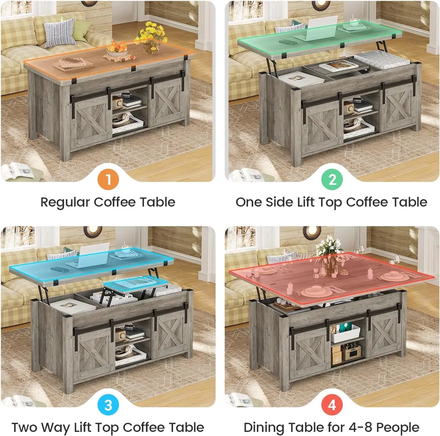 Lift Top Coffee Table, 4 in 1 Multi-Function Storage