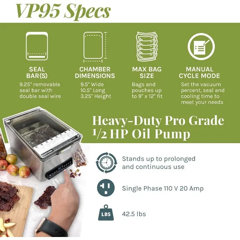 VacMaster VP95 Chamber Vacuum Sealer with Industrial Oil Pump.Catering, Sous Vide. Great for Dry Goods, Liquids and Marinades.