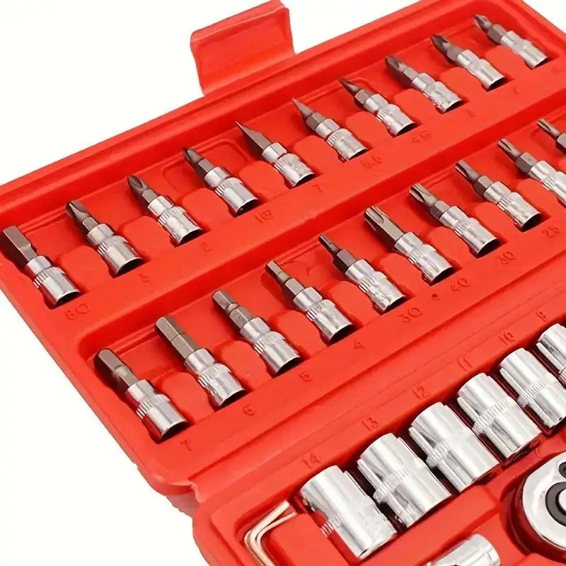 46PCS 1/4 inch Drive Socket Set,Metric Ratchet Wrench Set with 4-14mm CR-V Sockets,S2 Bits,Extension Bars,Mechanic Tool Kits for