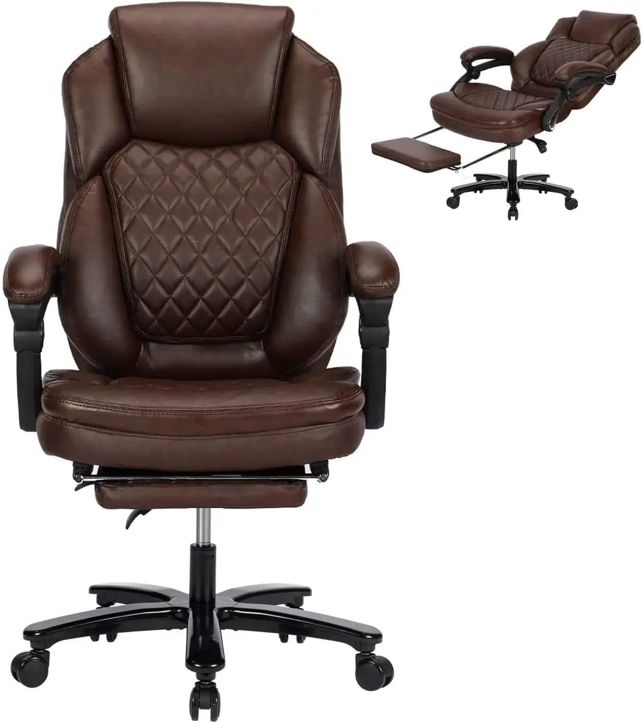 HUANZHUANG Recliner Office Chair With PU Leather Footrest