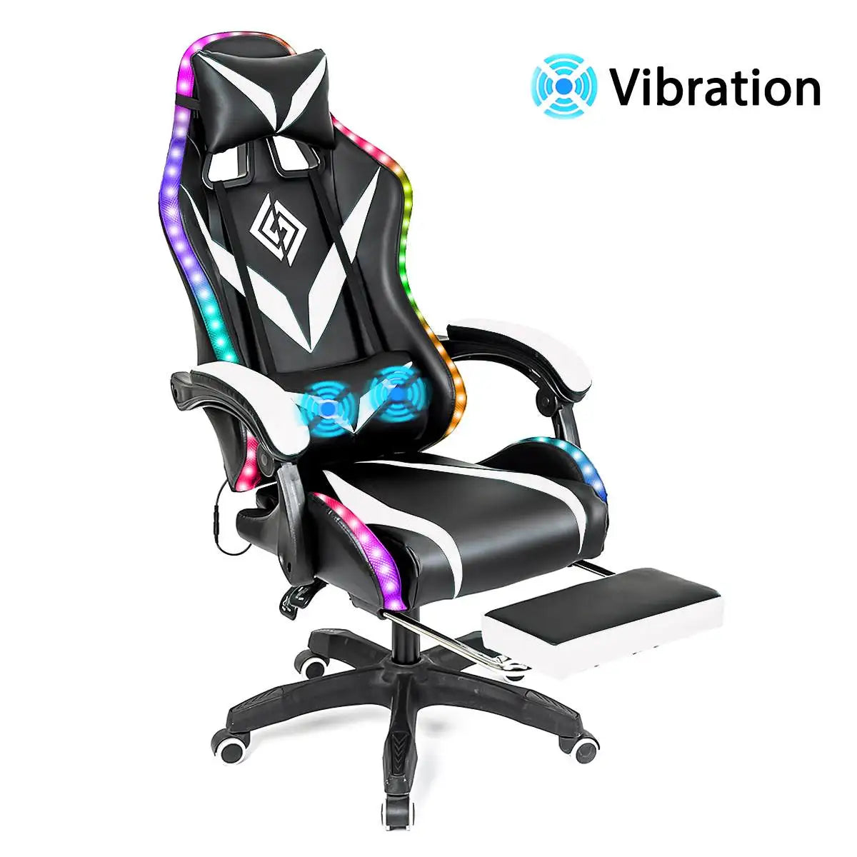 135 Degrees Gaming Chair with RGB Lights Bluetooth Speaker Ergonomic Swivel Recliner with 2 Point Massage