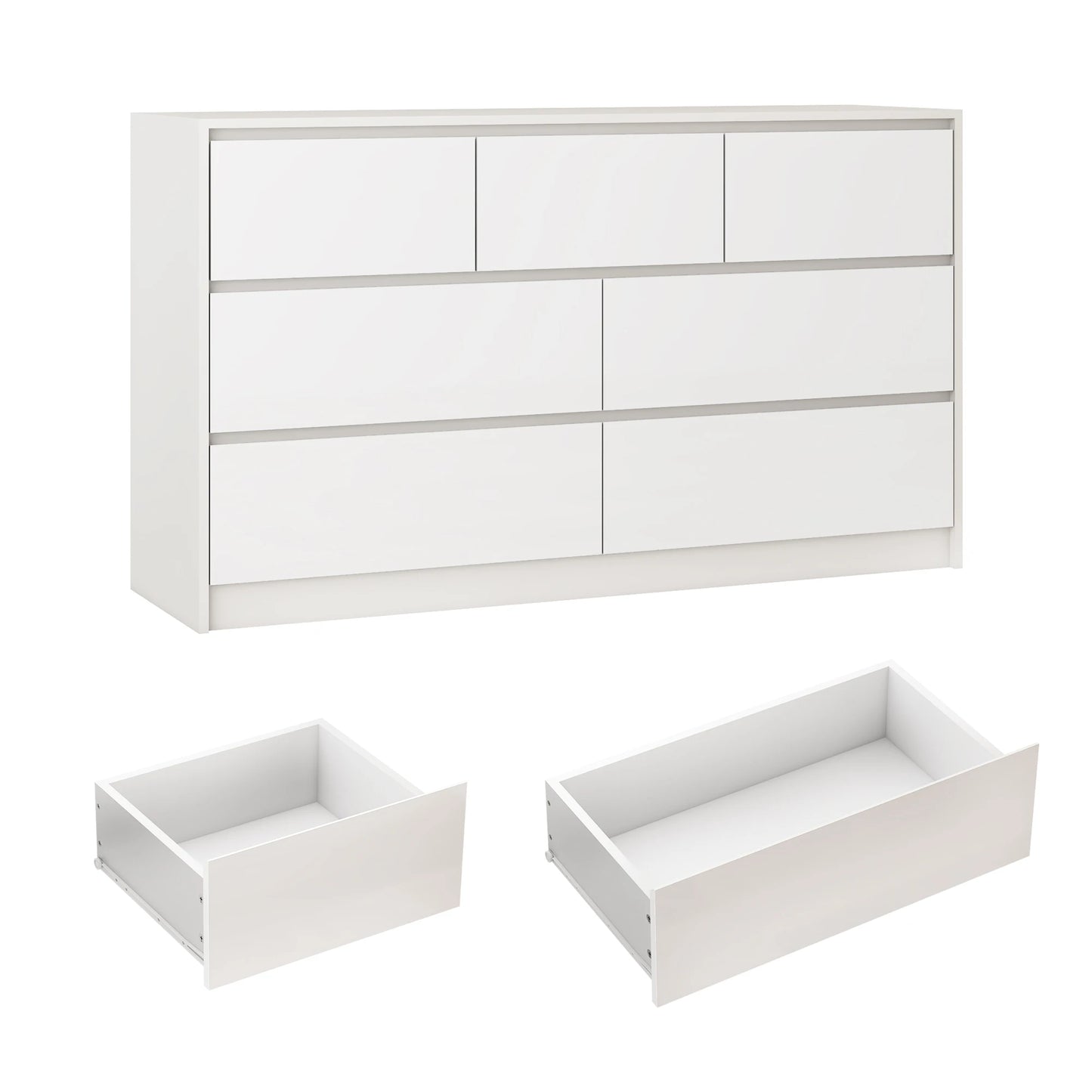 7 Drawer Dresser, 55 Inch Modern Dresser with High Gloss Drawers