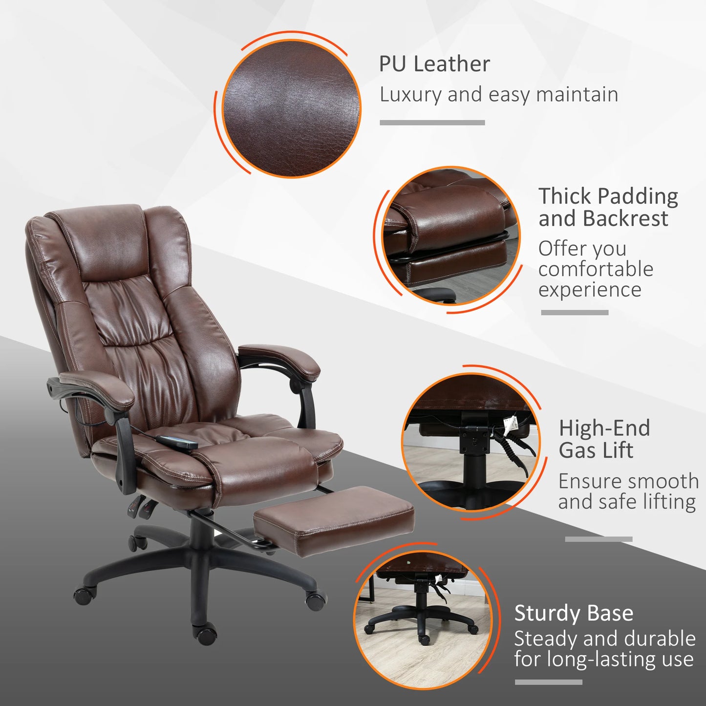 Ergonomic Massaging Vibrating Pu Leather Home Office Swivel Desk Rocking Chair