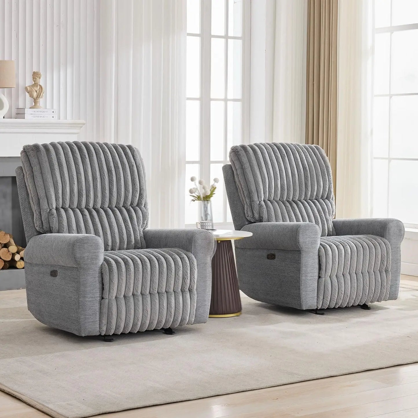 Power Glider Recliner Chair, Faux Fur Reclining Rocking Chair, Single Power Rocker Chair with USB Port, Type-C,