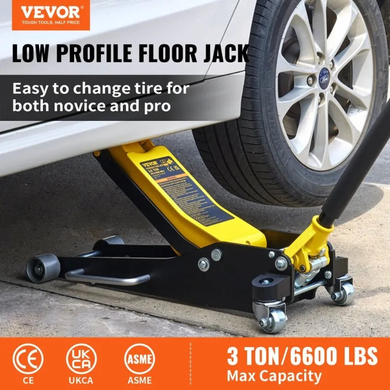 3 Ton Low Profile Aluminum Steel Racing Floor Jack Dual Pump Lift Car
