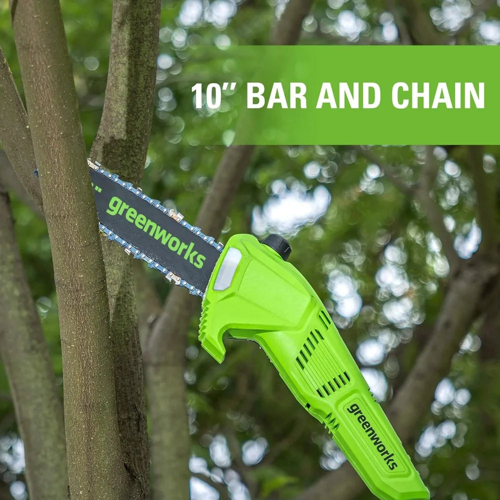 24V Brushless 10" Cordless Polesaw + Pole Hedge Trimmer Combo (Great For Pruning and Trimming Branches / Shrubs), 4.0Ah Battery