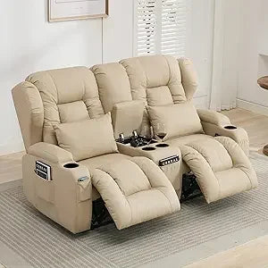 65.5" RV Loveseat Double Recliner With Console | Wall Hugger Reclining Sofa | Theater Seats Couch Furniture for RV and Home