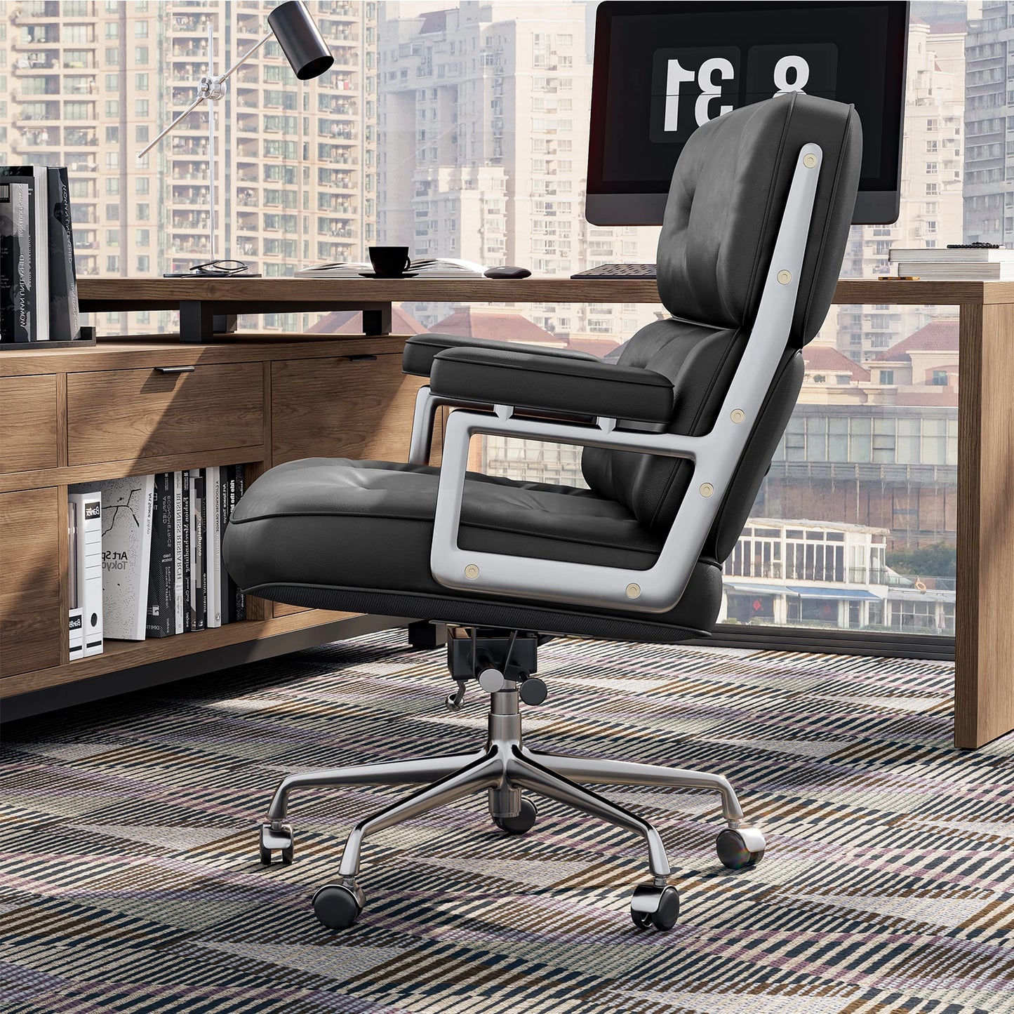 Furgle Mid Back Leather Office Chair With Armrests Pro