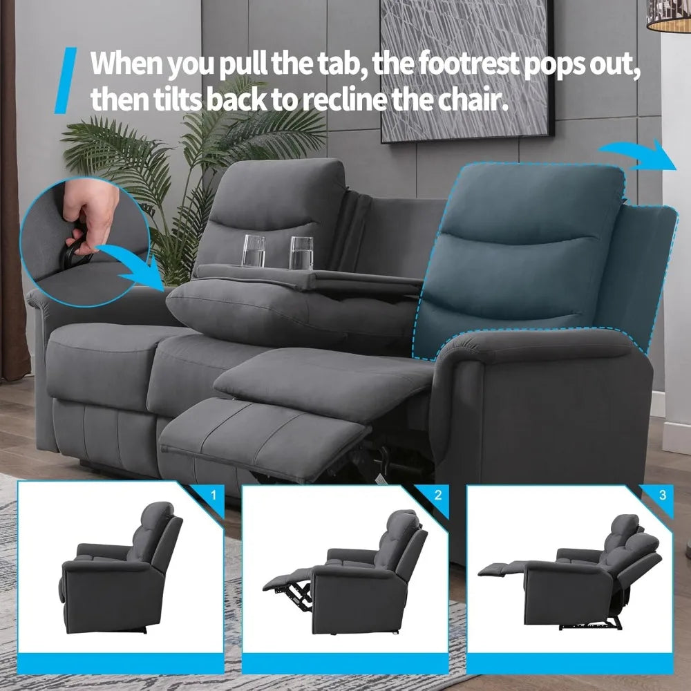 Recliner Sofa,3-Seater Adjustable Living Room Sofa with Flip Middle Backrest,Home Theater Seating Couch,Modern Convertible Couch