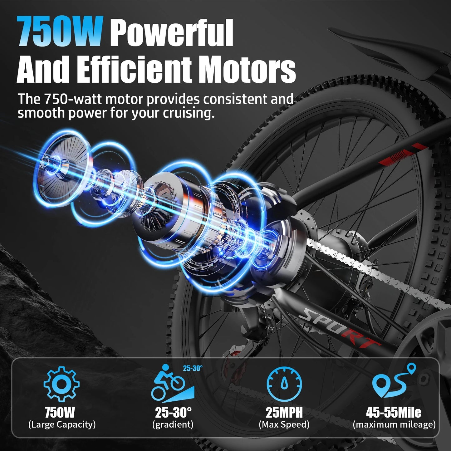 Max Speed Electric Mountain Bike Fat Tire 1000W Off Road