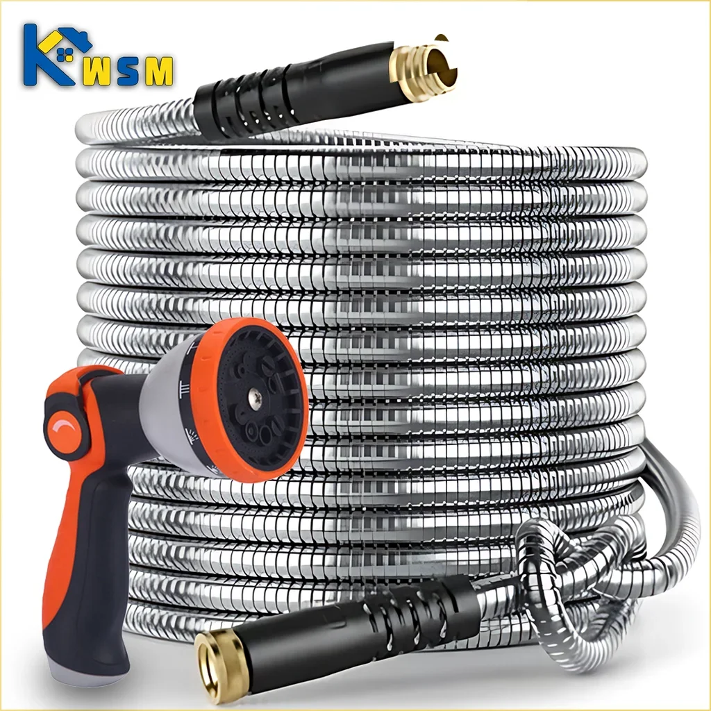75ft Stainless Steel Garden Hose Metal Water Hose Patio Outdoor RV Car Wash Hose Watering Gun Hose Gardening Accessories