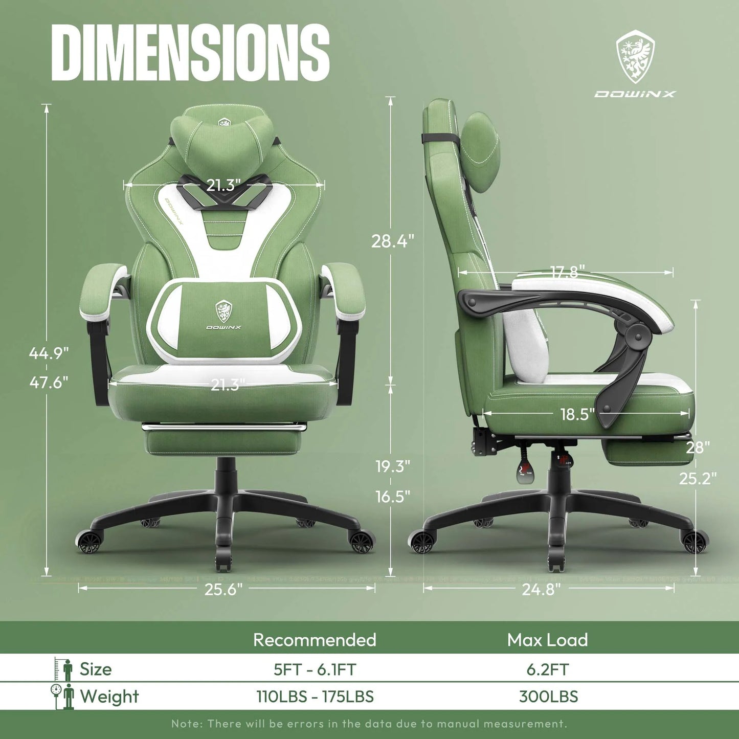 Dowinx Fabric Gaming Chair with Footrest Big and Tall Design for Heavy People Computer PC Gamer Chair for Adults