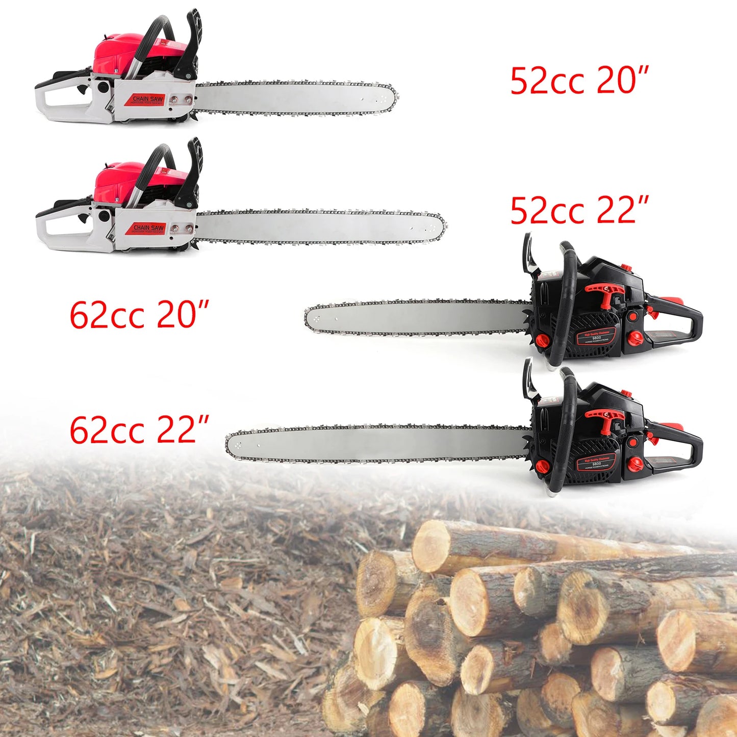 Areyourshop 52cc 62cc Chainsaw 20"/22" Bar Powered Engine 2 Cycle Gasoline Chain Saw