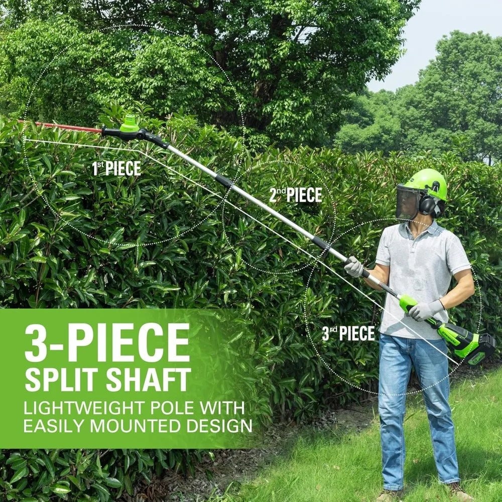24V Brushless 10" Cordless Polesaw + Pole Hedge Trimmer Combo (Great For Pruning and Trimming Branches / Shrubs), 4.0Ah Battery