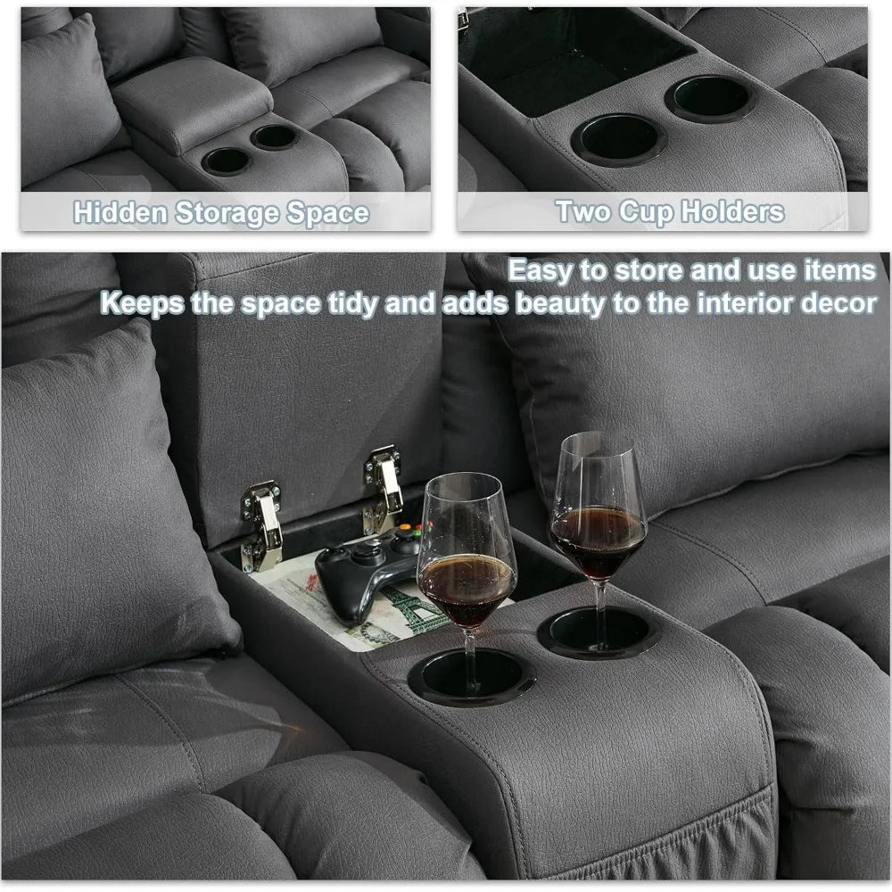 65.5" RV Loveseat Double Recliner With Console | Wall Hugger Reclining Sofa | Theater Seats Couch Furniture for RV and Home