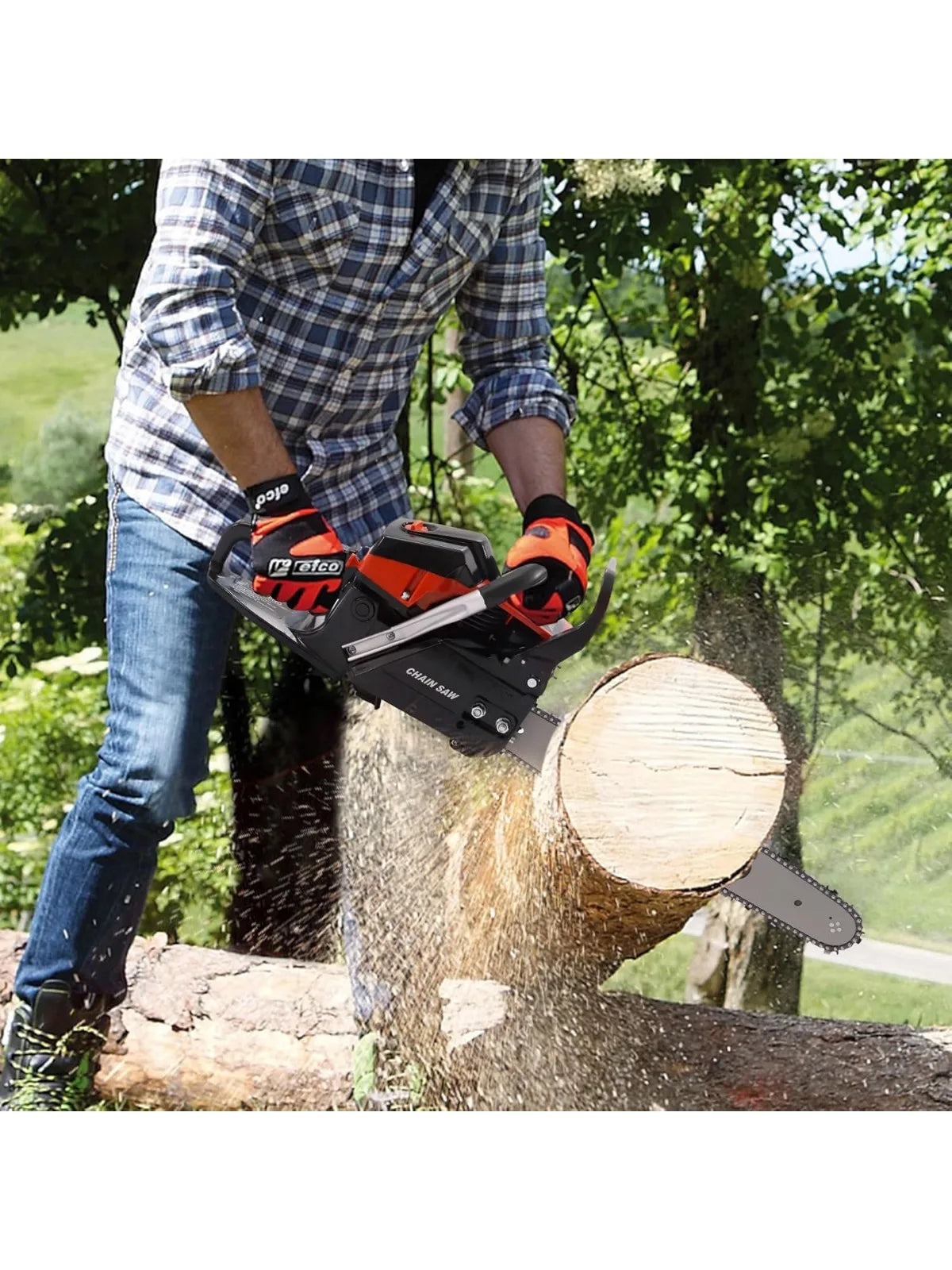 18 inch Chainsaw Gas Powered 2-Stroke 58CC 4.4HP Handheld Cordless Gasoline Chain Saws for Trees Wood Forest Cutting