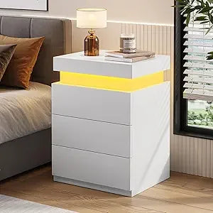 Modern Nightstand With Charging Station And LED Lights