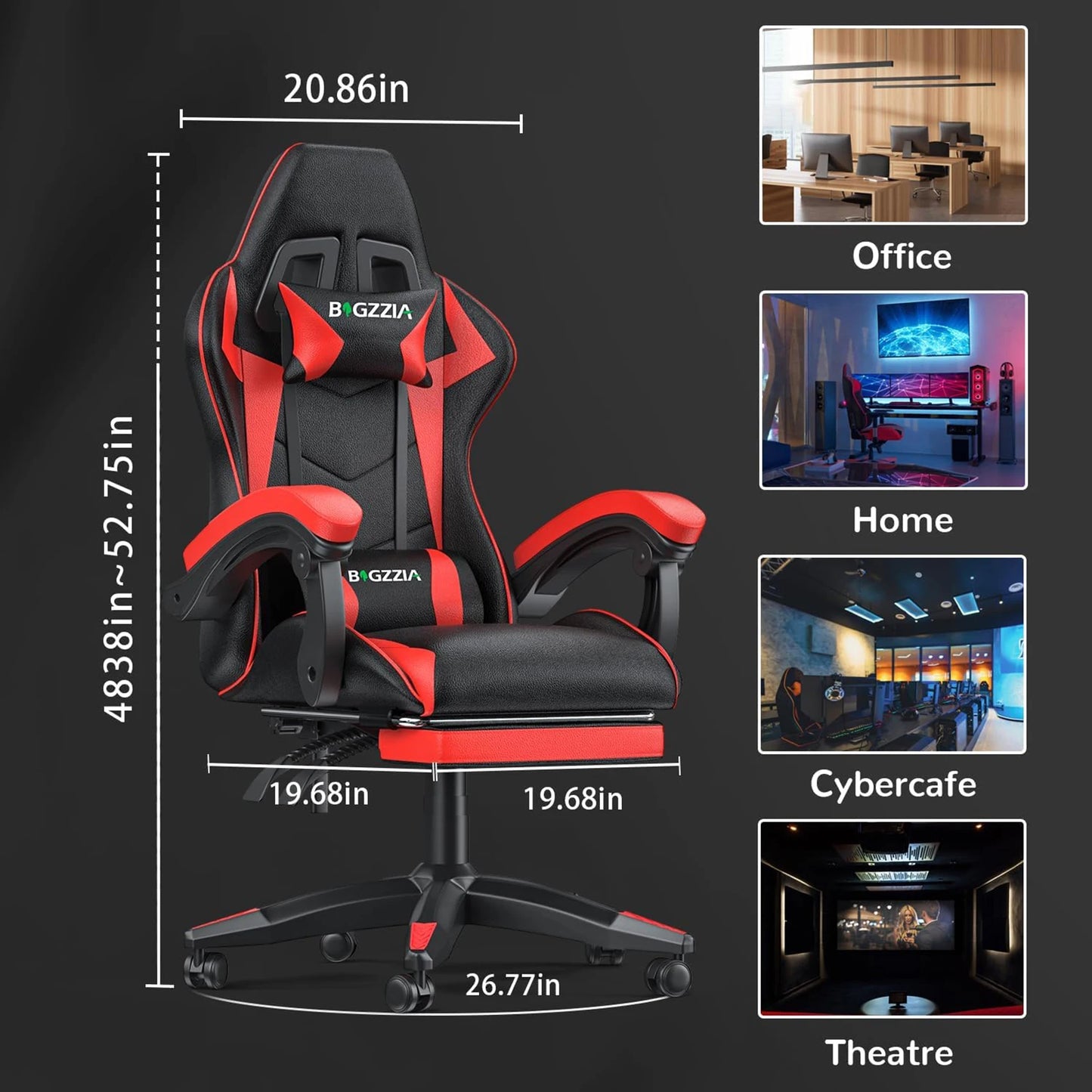 Bigzzia Ergonomic Gaming Chair With Footrest Lumbar