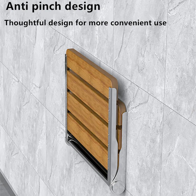 2025 High quality Wood Shower Seats stainless steel folding shower bench wall mount shower seat for elderly bathroom/toilet