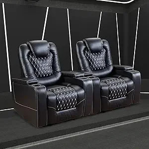 Recliner Chair, Electric Soft Leather Reclining Home Theater Seating - USB Ports, Cup Holders, Hidden Arm Storag