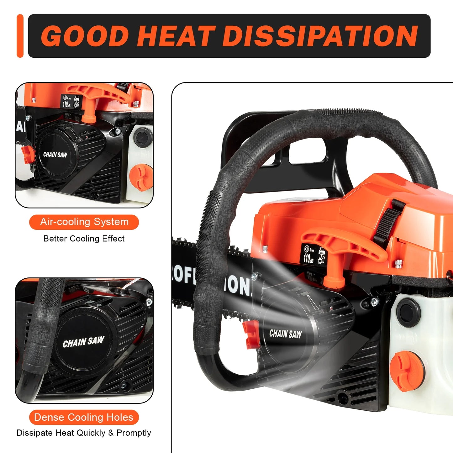 20 Inch 62CC Chainsaw 2600W Power Chain Saws Gas Powered 2 Stroke Handed Petrol Gasoline Chain Saw for Cutting Wood
