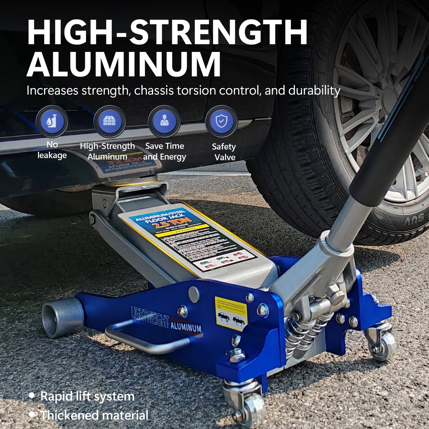 Hydraulic Low Profile Aluminum and Steel Racing Floor Jack with Dual Piston Quick Lift Pump 2.5 Ton Capacity