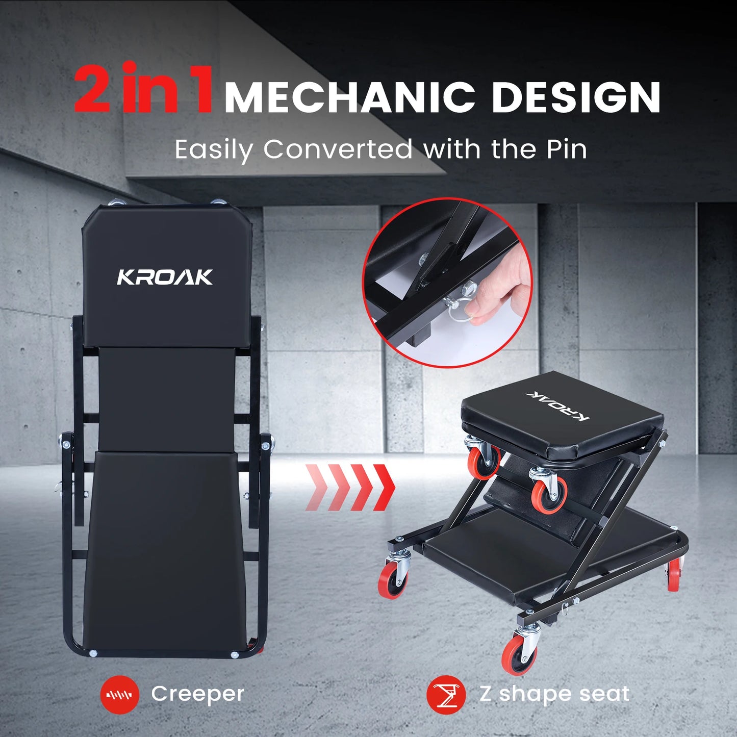 Auto Maintenance Work Bench Chair Rolling Mechanic Creeper Seat 36 Inch Z-Creeper with 330 Pounds Capacity for Garage and Auto Repair