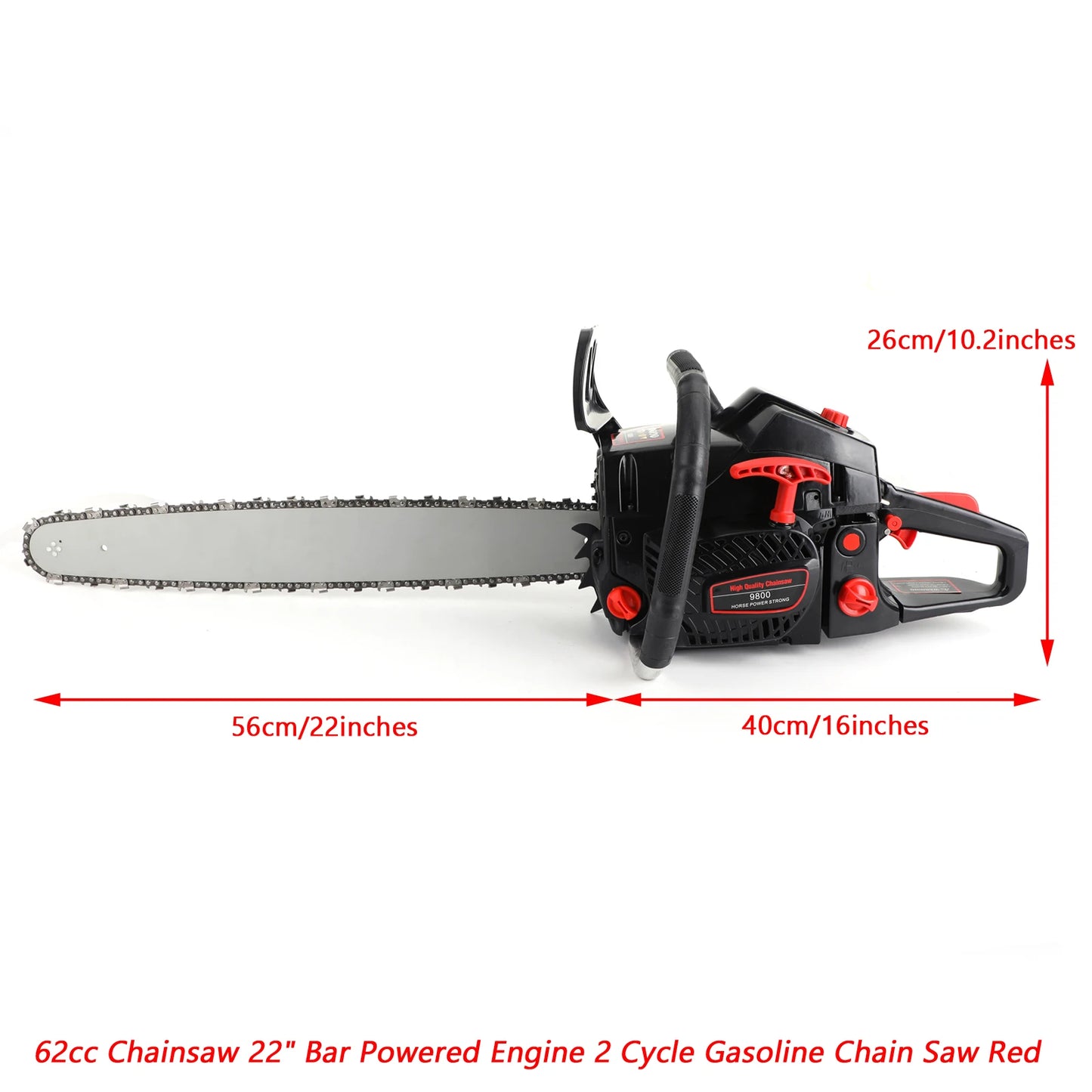 Artudatech 62cc Gas Chainsaw 22" Bar Gasoline Powered Chain Saw 2 Cycle Engine Cutting