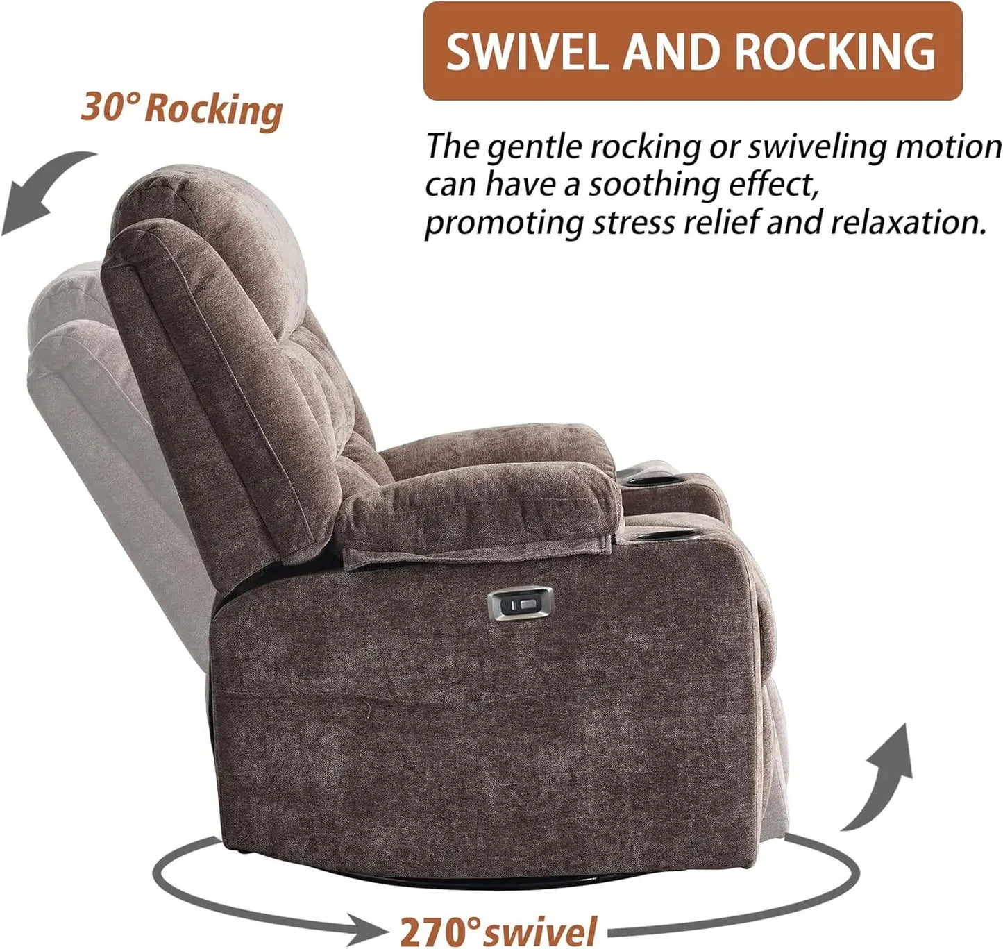 Power Swivel Rocker Recliner Chair for Adults with Massage and Heat