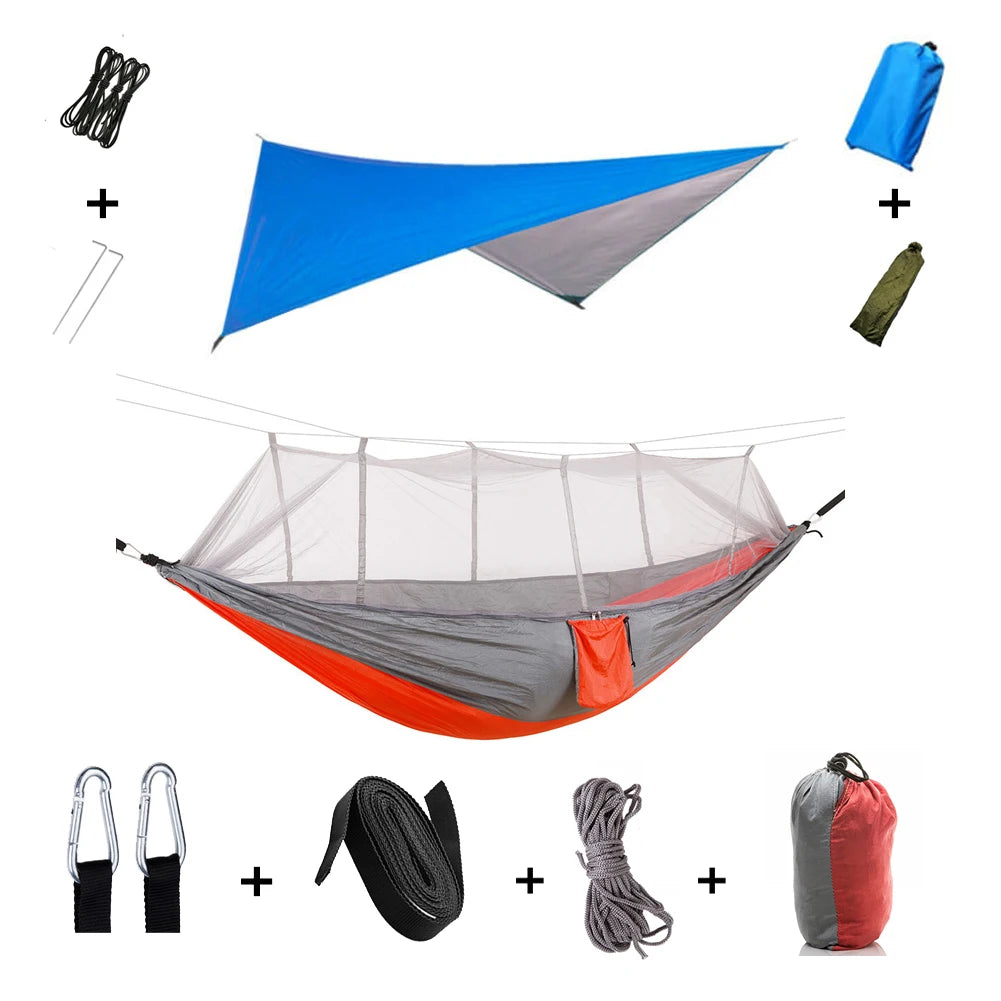 Anti Outdoor Camping Hammock With Mosquito Net And Rain Tent Equipment Shelters Camp Bed Survival Portable Hammock