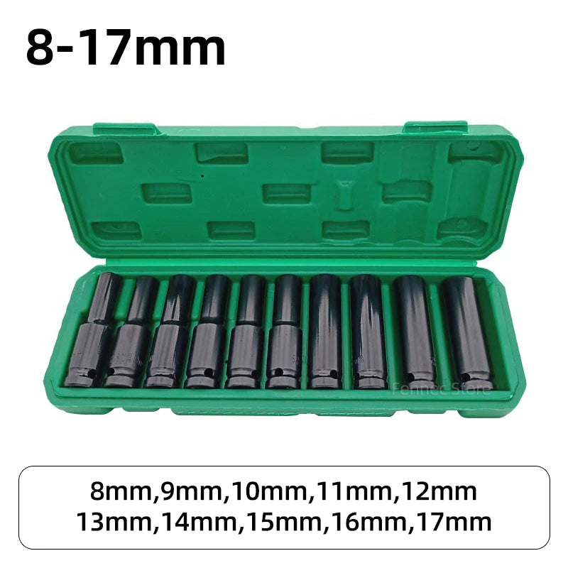 10pcs 1/2-Inch Drive Deep Impact Socket Set for Repair Tools