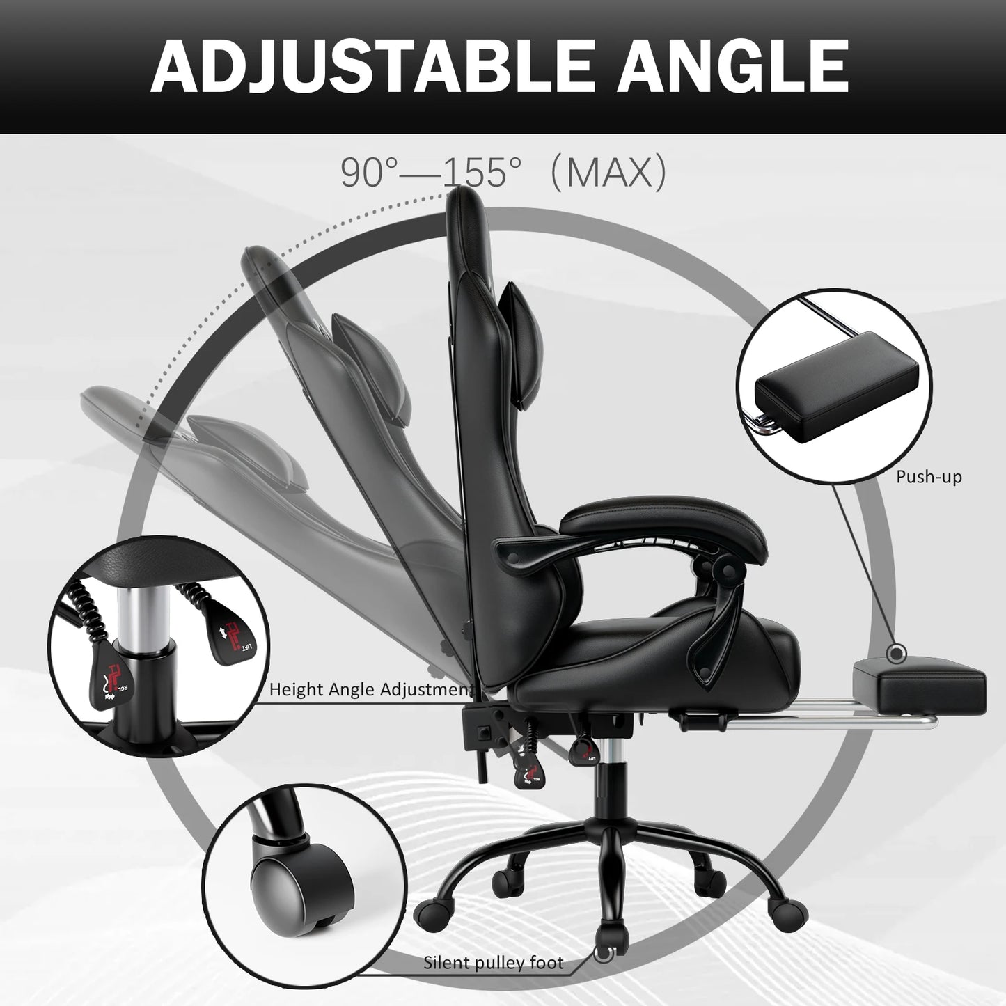 Ergonomic Gaming Chair with Footrest Racing Style Video Game Chair for Adults Reclining Gamer Office Chair