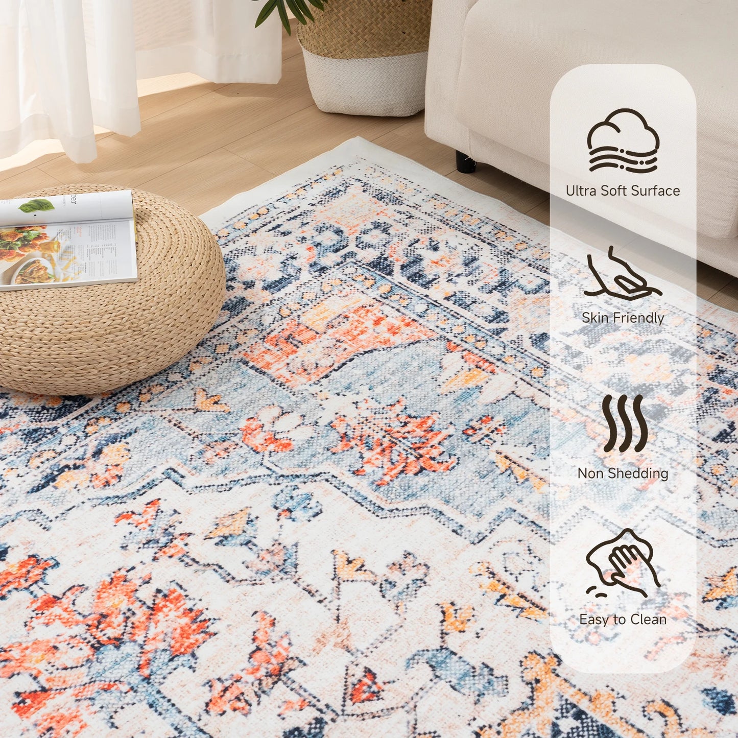 Vintage Boho Washable Non-Slip Area Rug