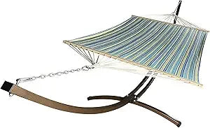 15 Ft. Indoor/Outdoor Heavy Duty Textured Bronze Steel Arc Hammock Stand w/Premium Quilted Hammock Bed. (Beige)