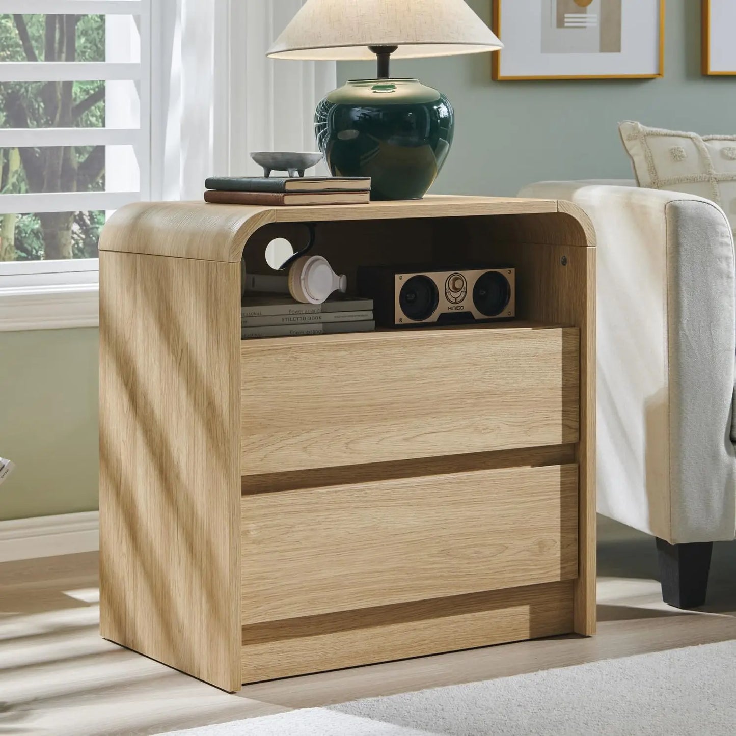 GYROOR Nightstand With Charging Station And Drawers