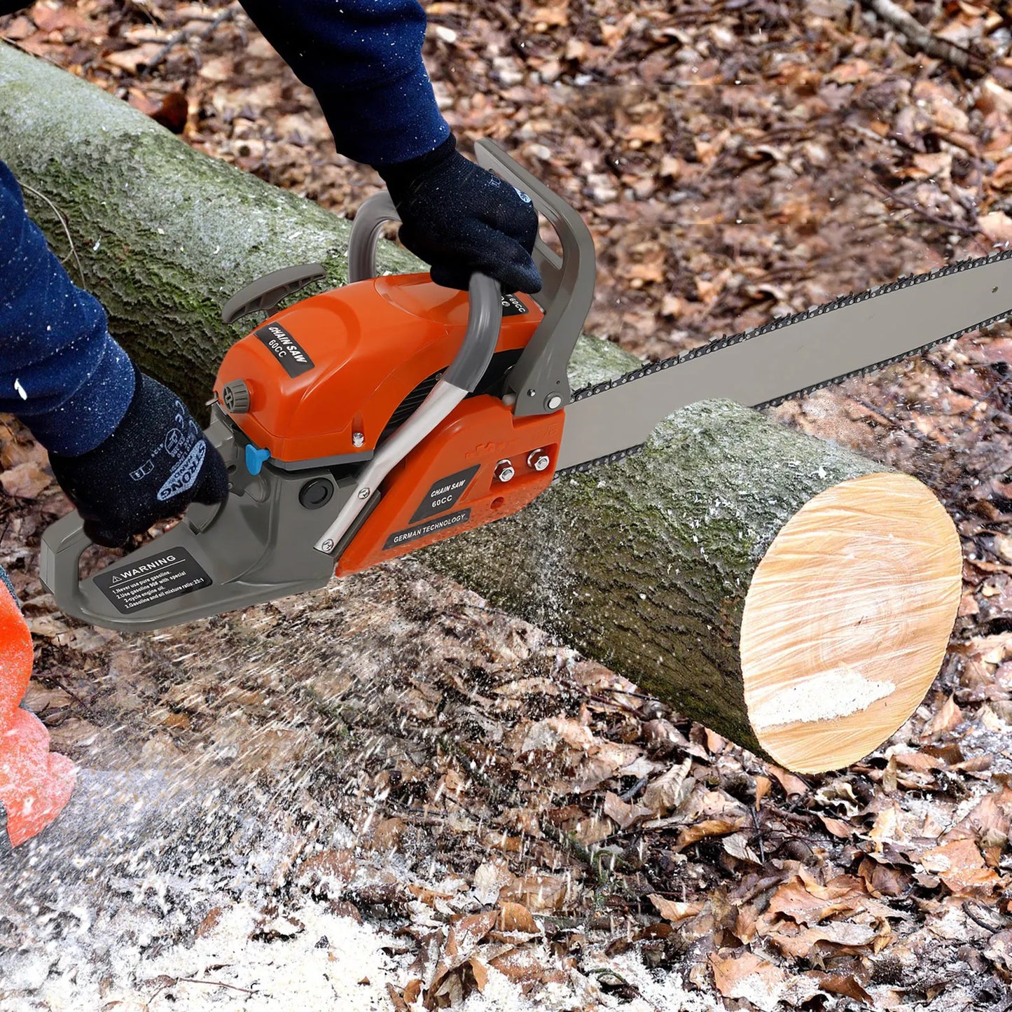 60cc Gas Powered Chainsaw with 22'' Guide Bar Saw Chain 2-Stroke Engine Cut Wood