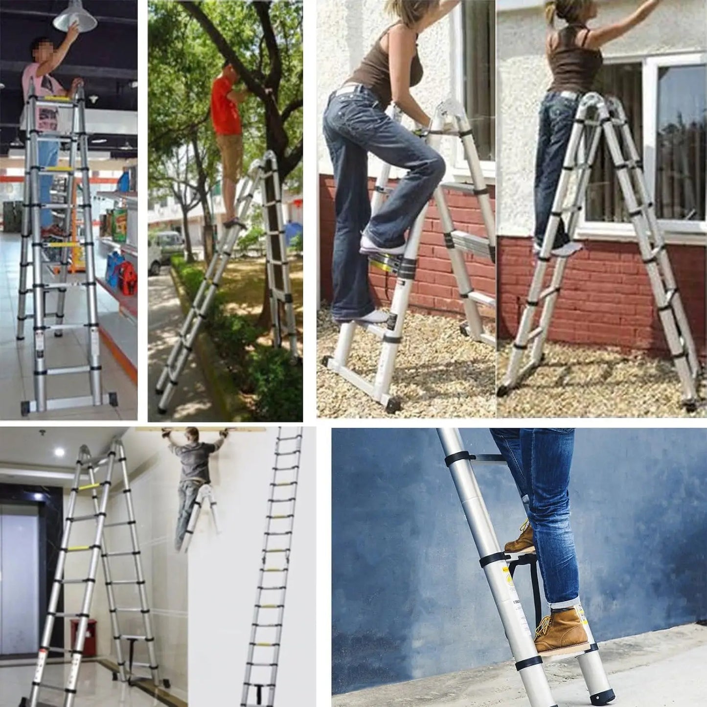 16.5FT/5M Multi-Purpose Telescopic Aluminium Ladder, 150 kg Load Capacity