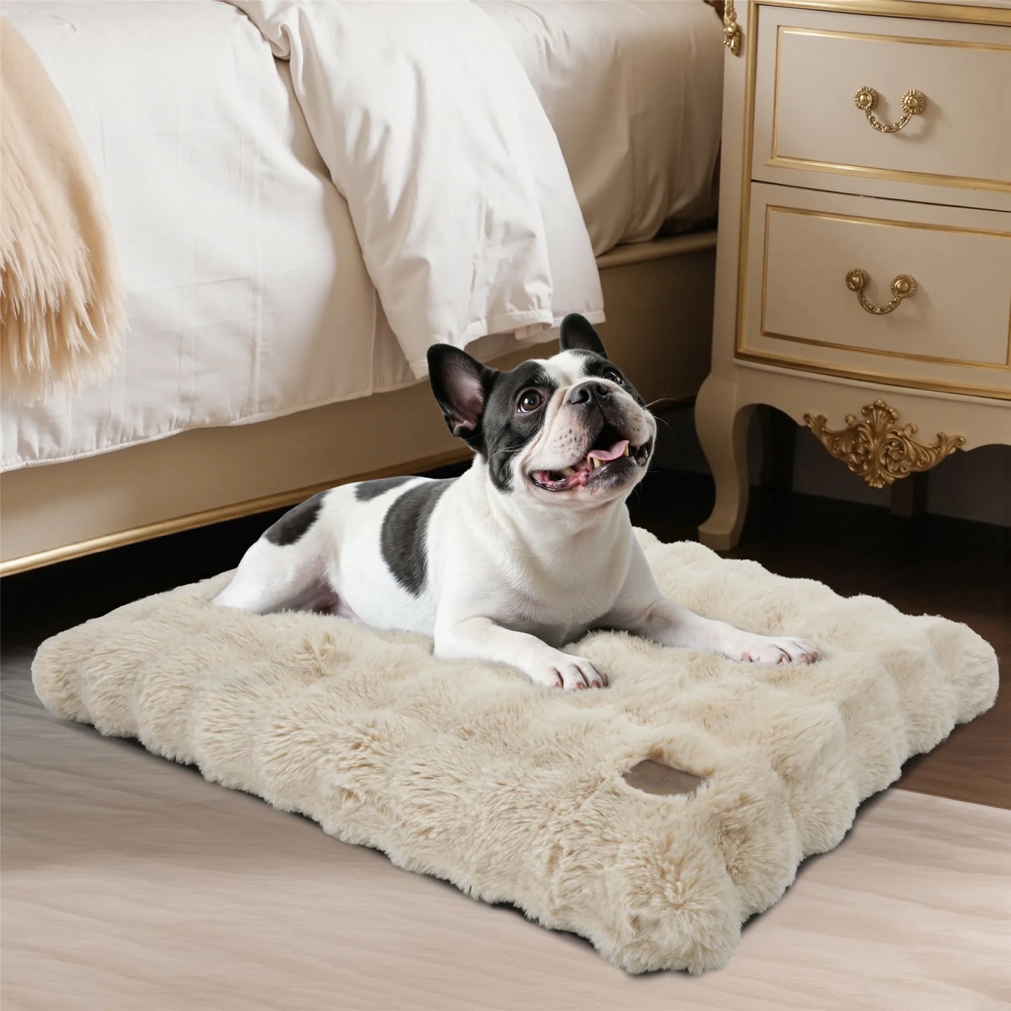 BINGOPAWCN Fluffy Dog Crate Bed Plush Faux Fur Calming