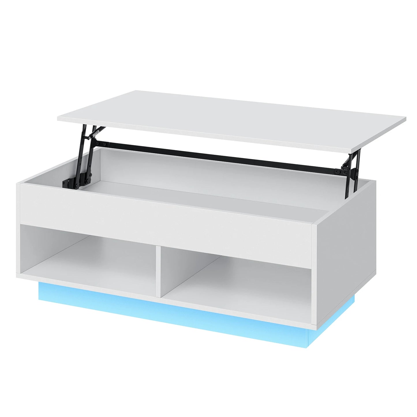 LED Lift Top Coffee Table with RGB Lights 2 Drawers USB Power Versatile Storage Compartment Adjustable Height Living Room Table