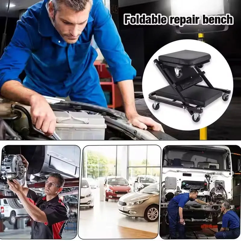 Folding Car Repair Stool Auto Maintenance Work Bench Chair with Wheels Roller Creeper Seat