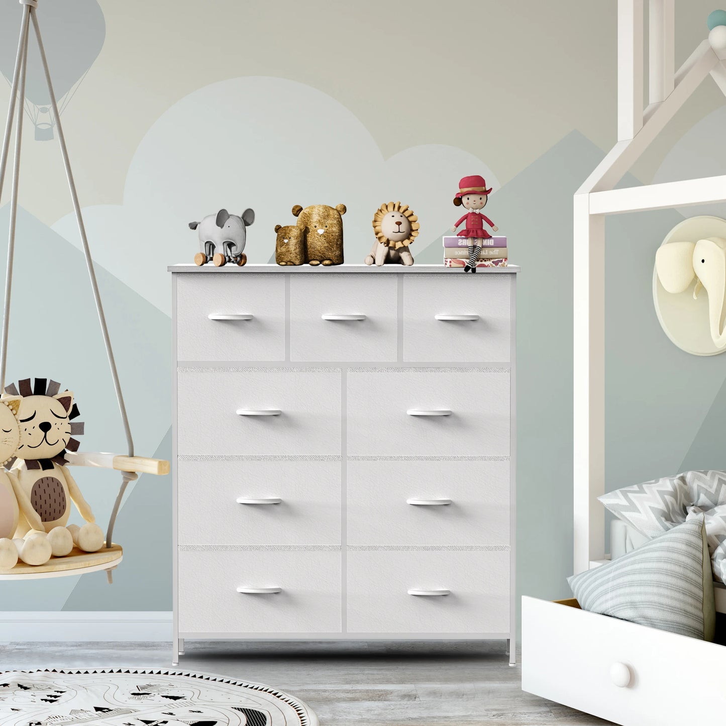JHK Dresser For Bedroom With 9 Fabric Storage Drawer Wardrobe Tall Chest
