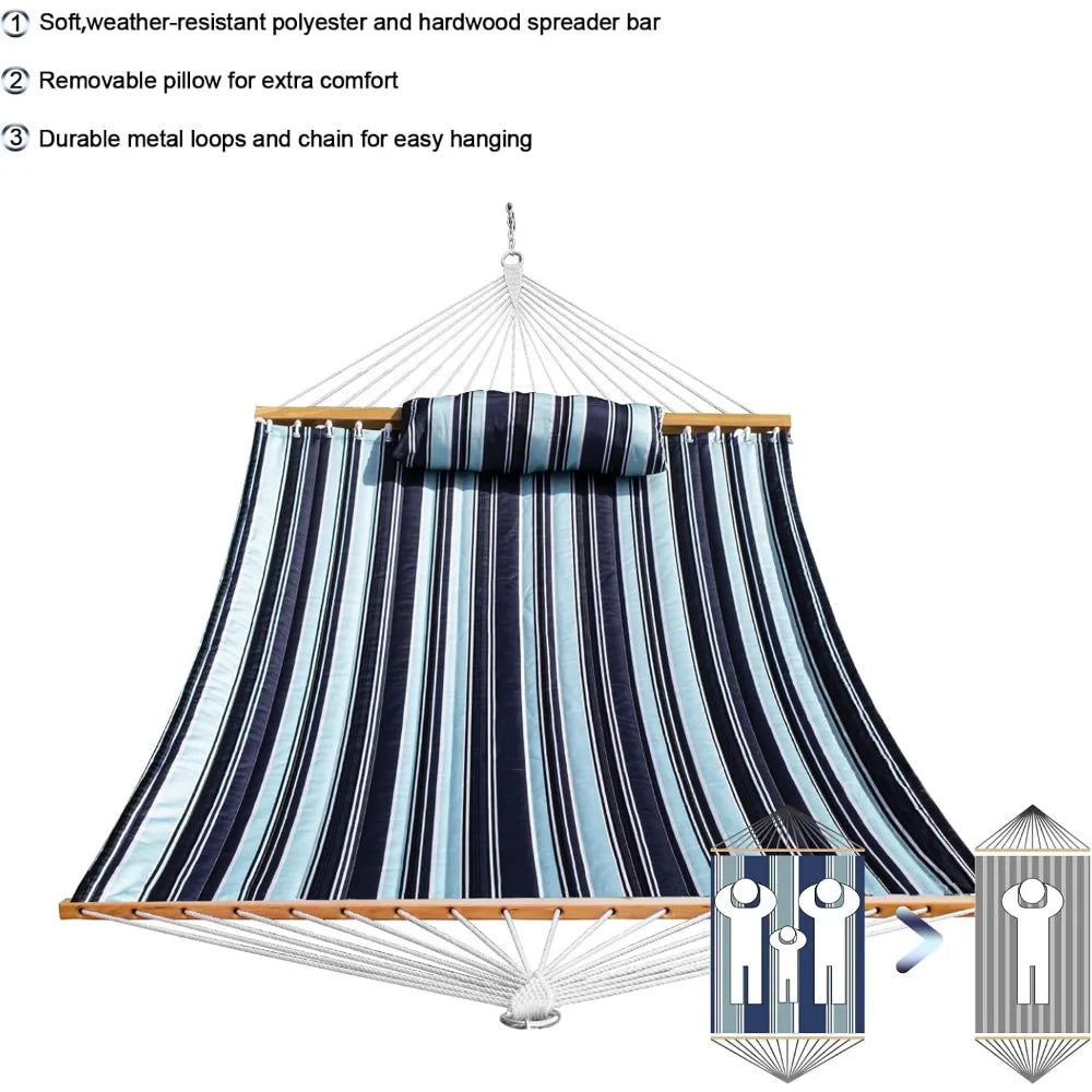 Outdoor Quilted Fabric Hammock with Spreader Bars and Detachable Pillow and Chains,Outdoor Patio Backyard, Hammocks