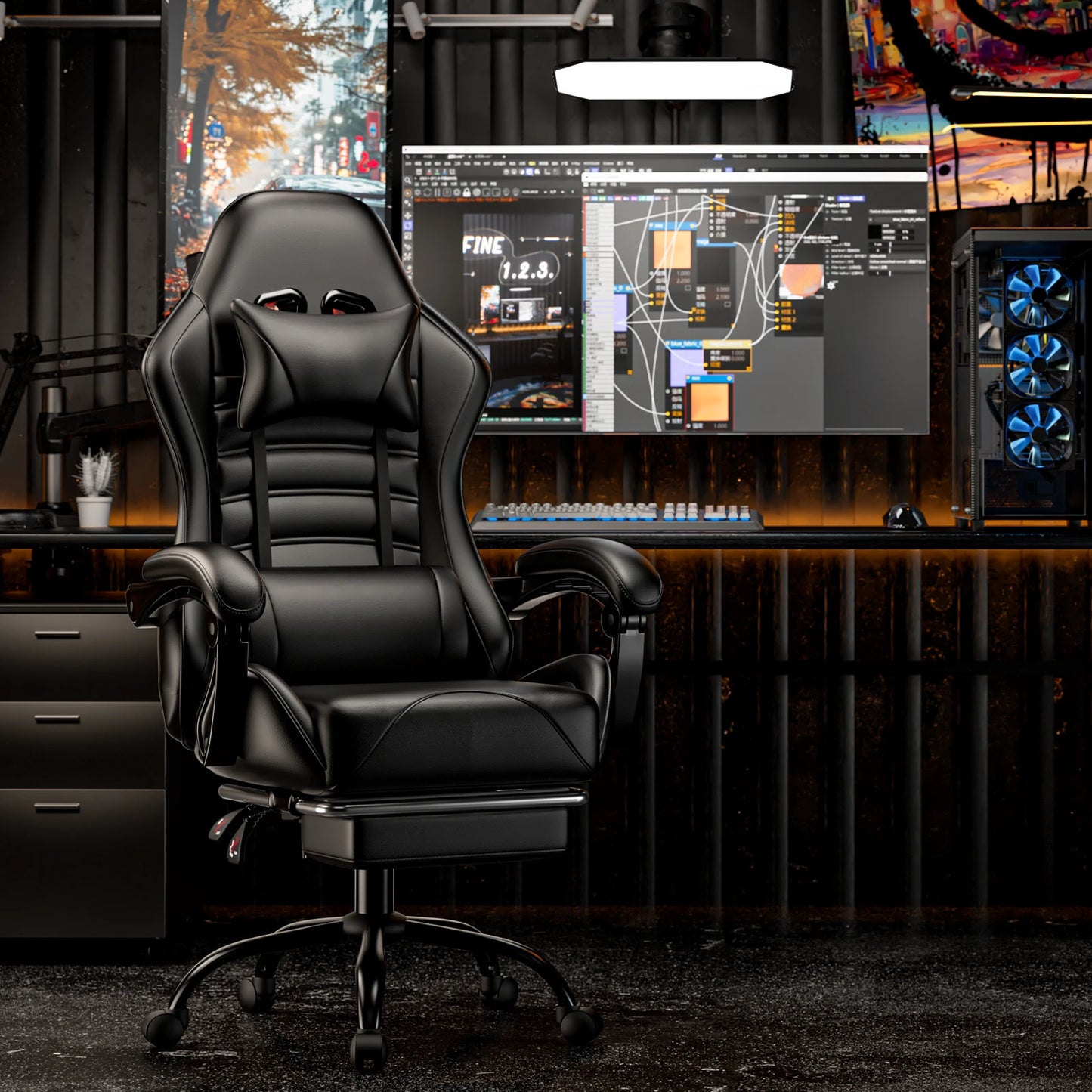 Ergonomic Gaming Chair with Footrest Racing Style Video Game Chair for Adults Reclining Gamer Office Chair