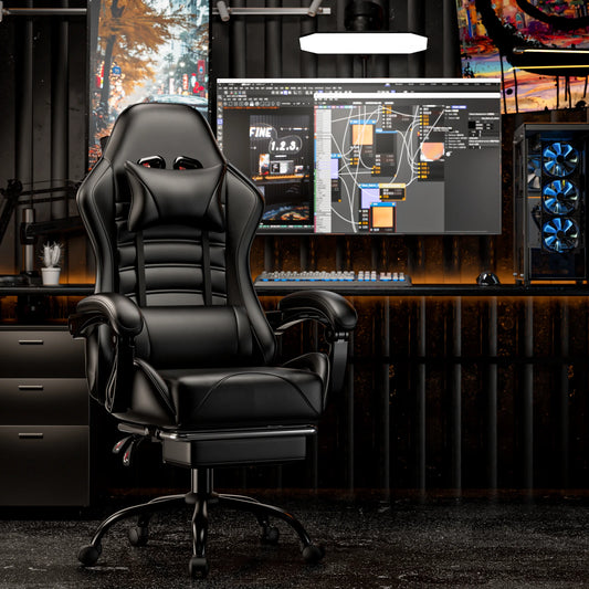 Ergonomic Gaming Chair with Footrest Racing Style Video Game Chair for Adults Reclining Gamer Office Chair