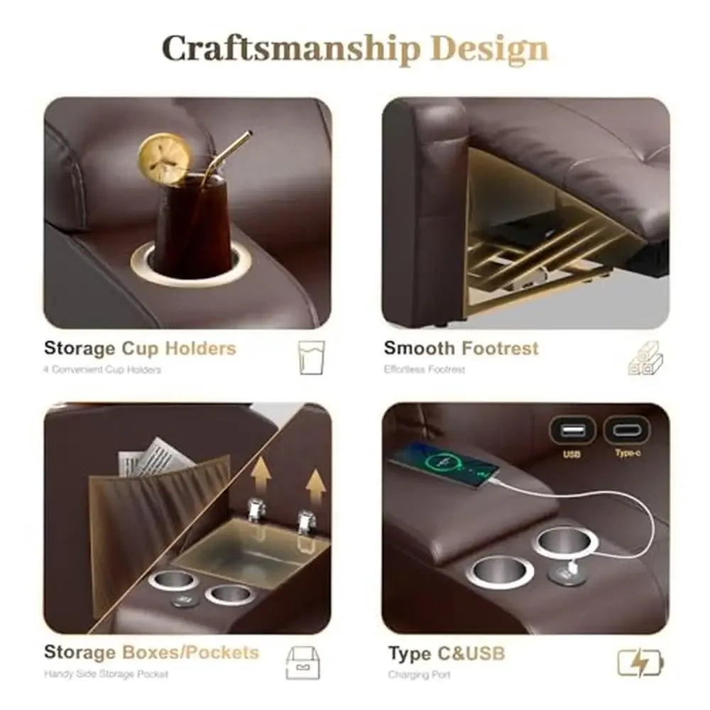 Massage Reclining Loveseat Sofa with Storage Console USB C Port Heavy Duty RV Love Seat Chair Comfortable Theater Setting Wall