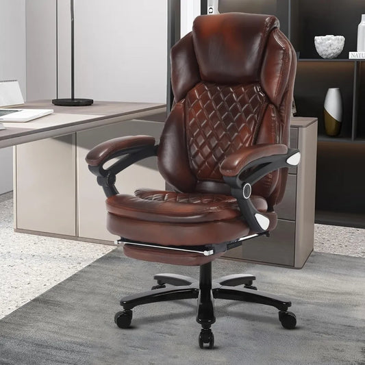 HUANZHUANG Recliner Office Chair With PU Leather Footrest