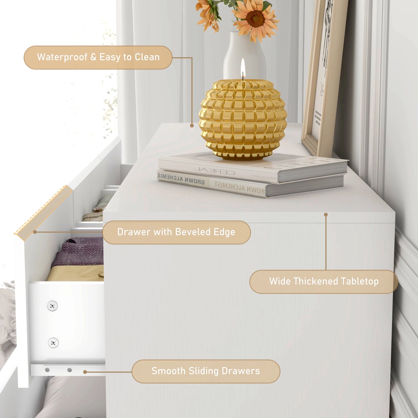 7 Drawer Dresser, 55 Inch Modern Dresser with High Gloss Drawers
